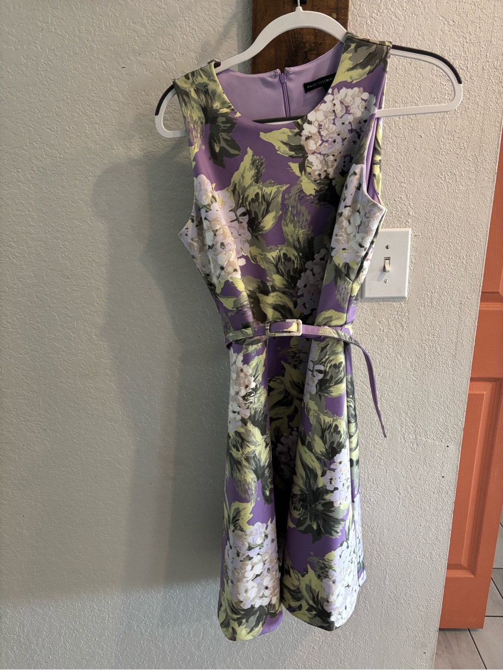 White House Black Market Purple Floral Belted Midi Dress